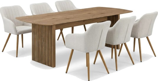 Richeto Spisegruppe Eik 240 cm med 6 Filippa spisestoler - Eik/Hvit