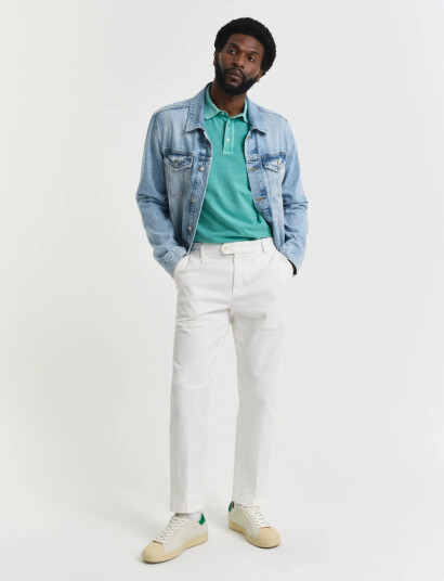 GANT Slim Tapered Cotton Twill Pants   Cream   40 x 34