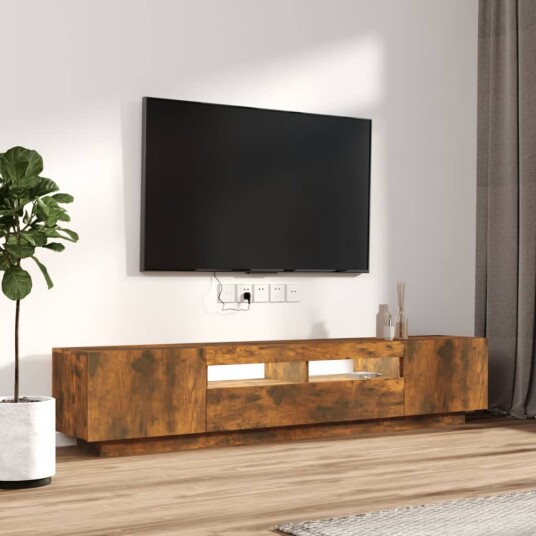 vidaXL TV-benksett med LED-lys 2 deler røkt eik konstruert tre