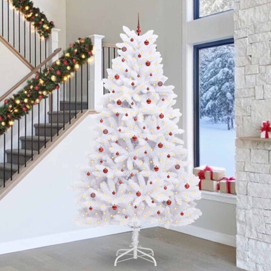 Kunstig sammensatt juletre med 300 LED Hvit 300 cm PVC og stål