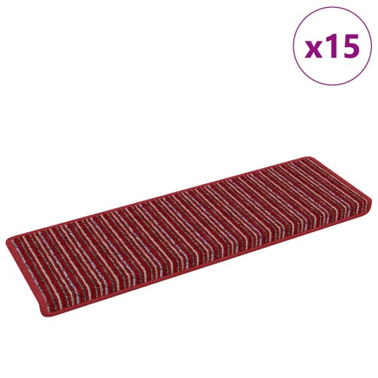  Selvlimende trappematter Stripete 15 pcs Rød 65 x 21 x 4 cm