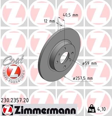Bremseskive ZIMMERMANN 230.2357.20 Bremseskive ZIMMERMANN 230.2357.20