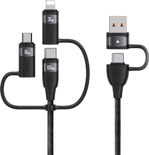 Usams Us-Sj645 1,2 M Kabel 6-I-1 Usb-A + Usb-C Til Usb-C Lightning Og Microusb 100W Pd Hurtigladning Svart