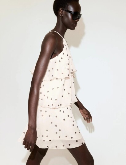 Mango Halter Polka Dot Dress   Beige   M