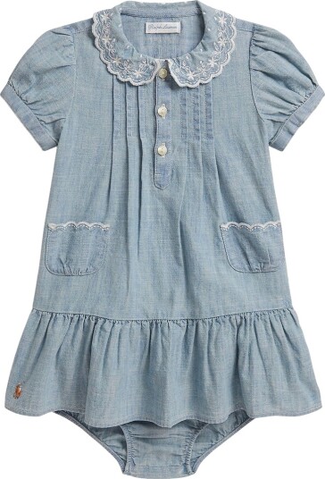 Polo Ralph Lauren Kjole m. Bloomers - Denim - Ny Medium+ Vask - Polo Ralph Lauren - 68 - Kjole Hvit Lyseblå - 62