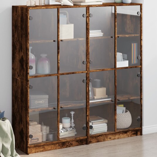 Bokhylle med dører røkt eik 136x37x142 cm konstruert tre 8721012216112