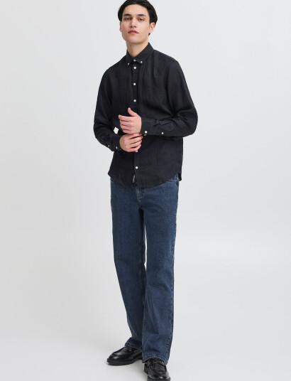 Casual Friday Cfanton Bd Ls Linen Shirt - Black - L