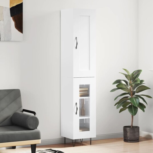 vidaXL Highboard høyglans hvit 34,5x34x180 cm konstruert tre 8720845498412