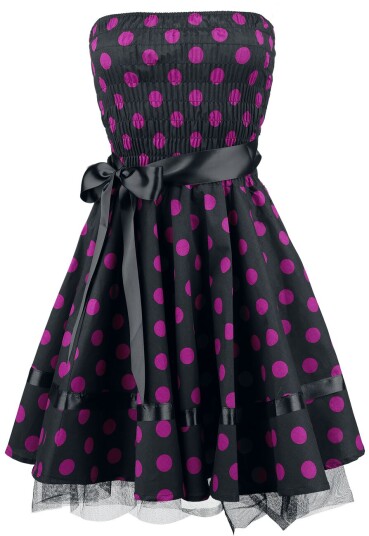 H&R London   Rockabilly Kort kjole   Kjole med  lilla prikker   S til 3XL   Damer   svart rosa