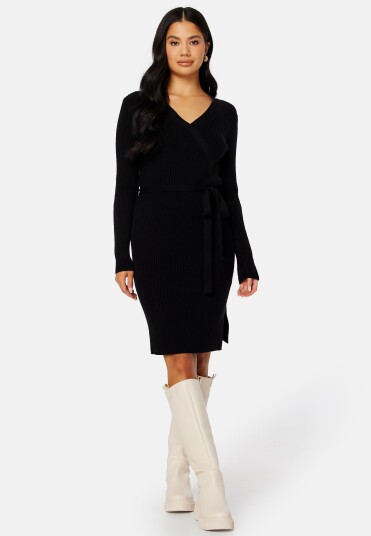 VILA Ril Wrap L/S Knit Dress Black M