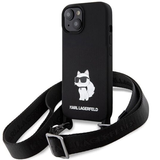Karl Lagerfeld iPhone 15 Crossbody Silikon Deksel Choupette Svart
