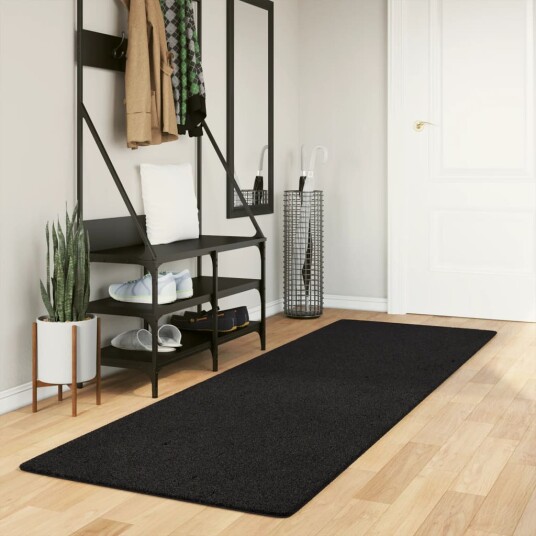 Teppe HUARTE kort luv mykt og vaskbart svart 80x250 cm