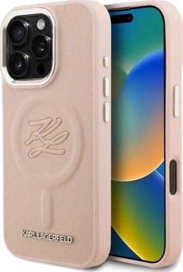 Karl Lagerfeld Initial & Metal Logo MagSafe Case for iPhone 16 Pro Max - Pink