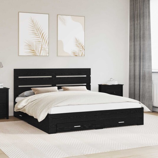  Sengestamme med skuff Svart Eik 180 x 200 cm Konstruert tre