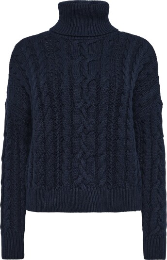 Lauren Ralph Lauren Cable Knit Cotton Turtleneck Sweater   LAUREN NAVY   L
