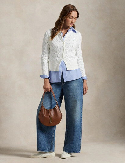 Polo Ralph Lauren Cable-Knit Cotton Crewneck Cardigan - White - XXS