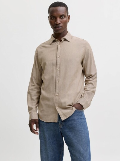 Jack and Jones Field Melange Shirt Long Sleeve Beige L