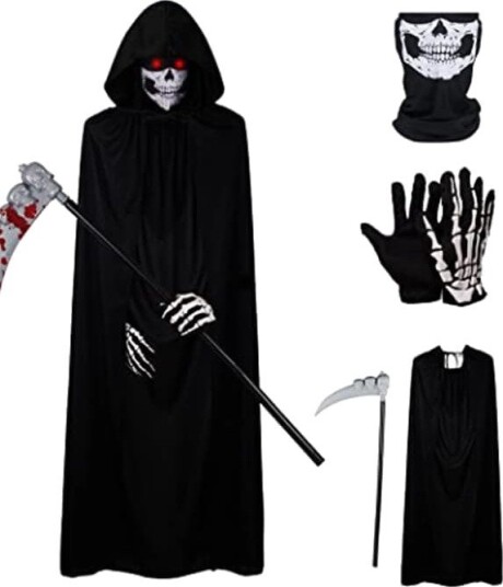 Halloween Dødskostyme til Voksen med Hette, Maske, Hansker og Ljå