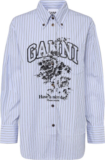 Ganni Stripe Graphic Shirt Blue 40