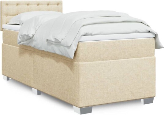 Seng med madrass boksfjær kremhvit 90x200 cm stoff 8721102706721