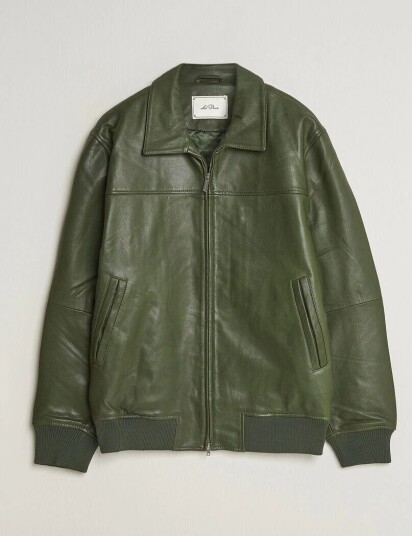 Les Deux Leather Varsity Jacket Rifle Green Les Deux Leather Varsity Jacket Rifle Green