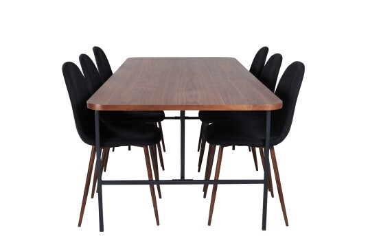 Venture Design Uno & Polar spisegruppe Svart/natur 6 stoler & bord 200 x 90 cm