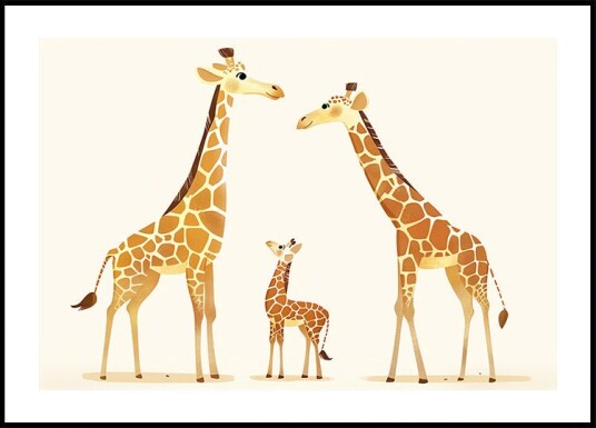 Giraffe Family Trio In Warm Tones Plakat Plakat / 100x150cm