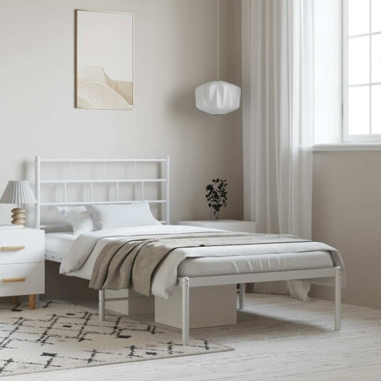 vidaXL Sengeramme i metall med hodegavl hvit 100x200 cm 8721012189041