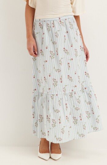 Bubbleroom Flounce Detail Cotton Skirt   White   XS