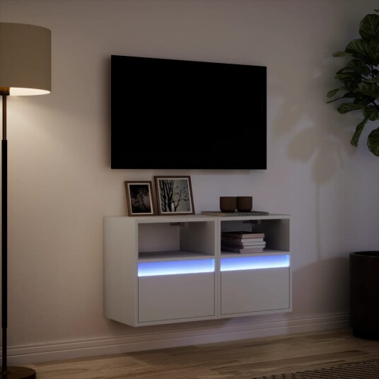 Vegghengte TV-benker med LED 2 stk hvit 41x31x45 cm 852314