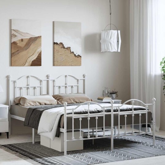 vidaXL Sengeramme i metall med hode- og fotgavl hvit 150x200 cm