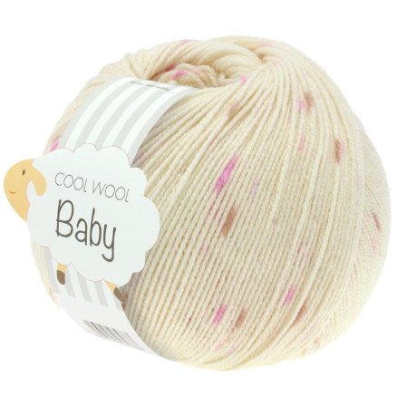 Lana Grossa Cool Wool baby Garn Print 353 Råhvit/Syren/Rosa/Bær