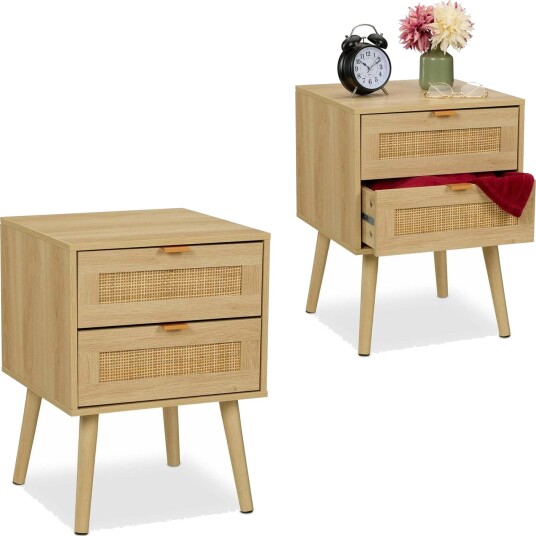 Nattbord med 2 skuffer i rotting – design i treeffekt