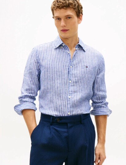 Tommy Hilfiger Linen Bengal Stripe Rf Shirt   Blue   L