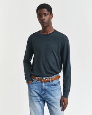 Gant Genser i ekstra fin merinoull med rund hals TARTAN GREEN S