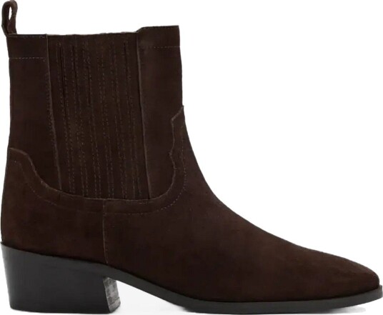 Mango Suede Leather Ankle Boots - DARK BROWN - 40