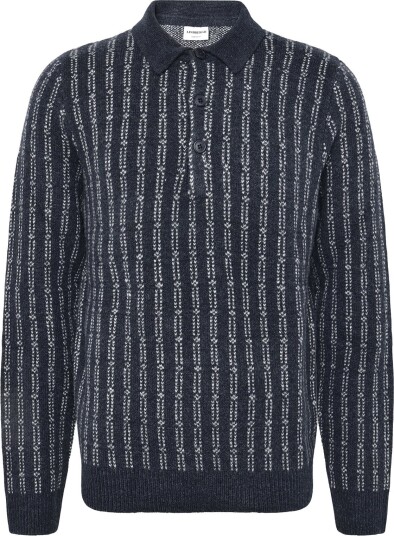 Lindbergh Jacquard Knitted L/S Polo Cardigan NAVY MEL XXL