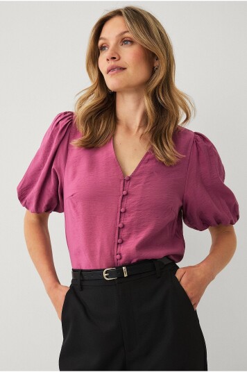 Ellos Collection Bluse med puffermer Rosa
