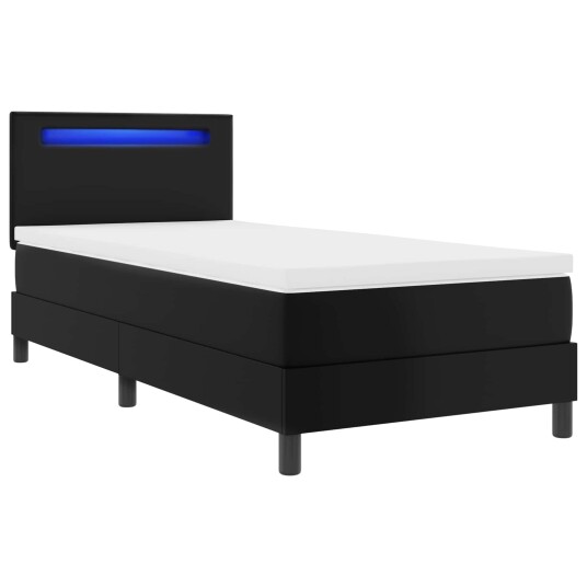 Box Spring Bed med madrass svart enkel faux skinn