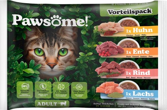Pawsome Våtfôr Adult Cat Blandet Pakke 4 Sorter 4 X 85 G
