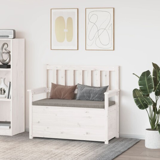 vidaXL Benk hvit 112,5x51,5x96,5 cm heltre furu vidaXL Benk hvit 112,5x51,5x96,5 cm heltre furu