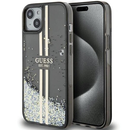 Guess Liquid Glitter Gold Stripes Mobildeksel til iPhone 15 Plus / 14 Plus - Svart