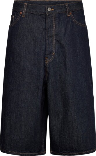 Weekday Void Mid Rise Loose Long Denim Shorts   Navy   34