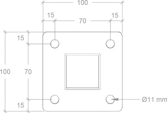 Stålstolpe PLUS Hjørne med Fot til Rekkverk 4,5 x 4,5 cm Stål