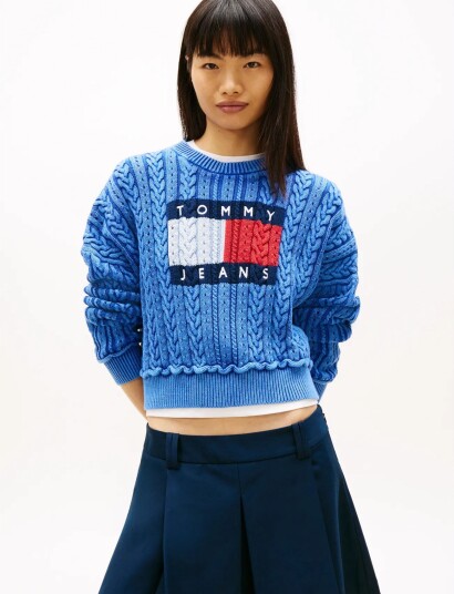 Tommy Jeans Tjw Gmd Cable Flag Sweater   Blue   L