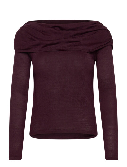 Mango Fitted Sweater With Draped Neckline - Burgundy - XS