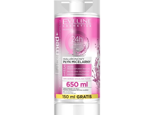 Eveline Facemed+ Hyaluronic Micellar Lotion 3In1 Svært Sensitiv Og Tørr Hud 650 Ml