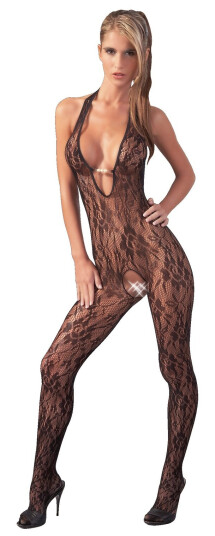 NO:XQSE Halterneck Catsuit i Blonder med Perler    - Svart - L/XL