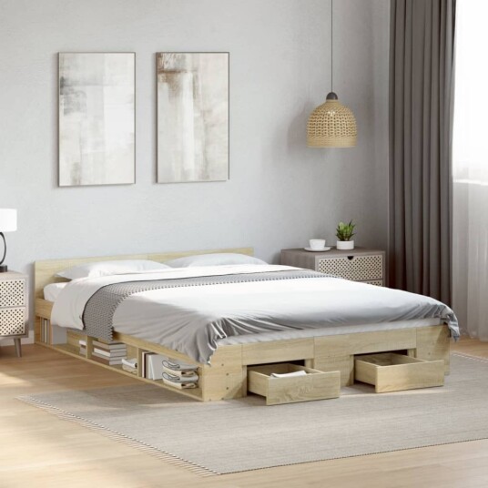  Sengeramme med skuffer sonoma eik 140x200 cm konstruert tre 8721102624032