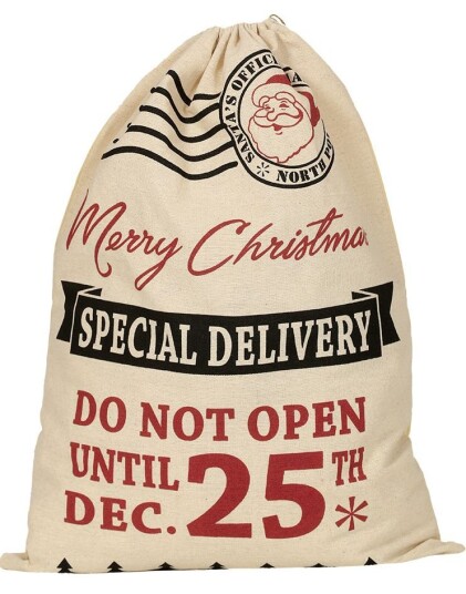 "Merry Christmas Special Delivery" Brun Strie Julesekk 40x54 cm